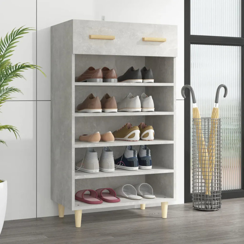 10 Pair Shoe Storage Cabinet, Concrete Grey