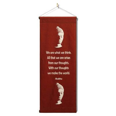 Inspirational Wall Hanging Scroll, "Buddha - We Are What We Think" Banner, Inspiring Quote Affirmation Motivational Uplifting Thought Saying Tapestry