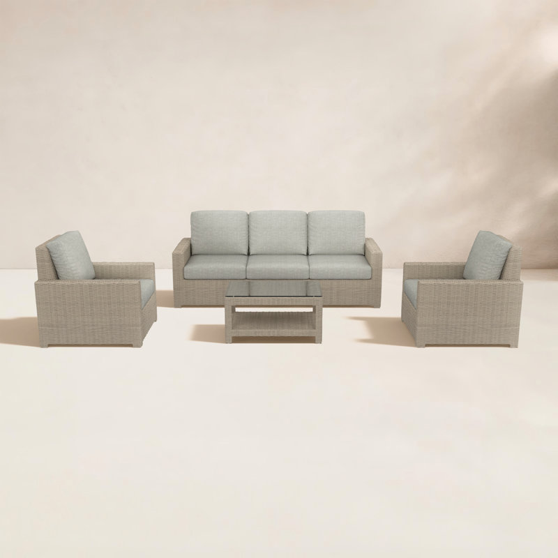 Henri Outdoor Patio Sofa Conversation Set With Sunbrella Cushions, Canvas Granite