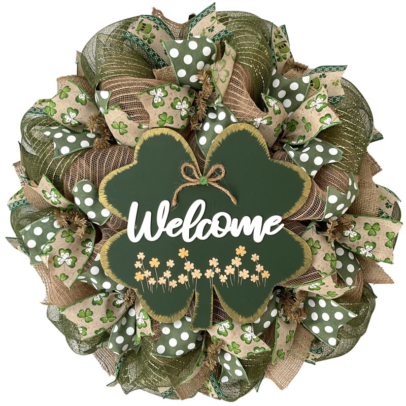 Couronne de bienvenue de la Saint-Patrick avec trèfle rustique rustique