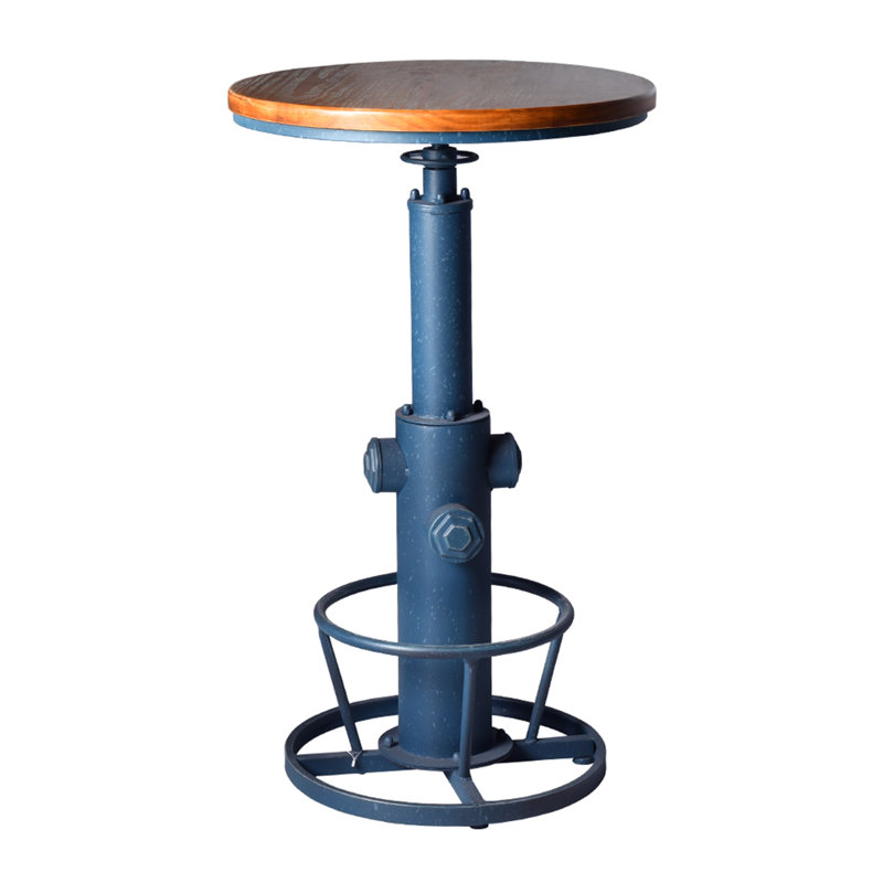 Dining Table Pine Round Solid Wood Top Metal Base Dining Table, Blue