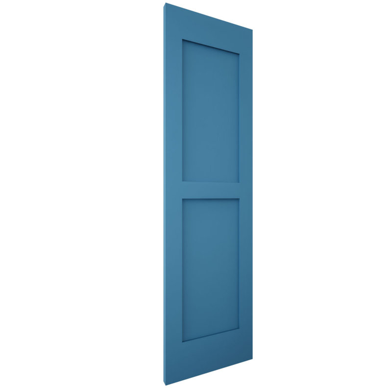 Volets extérieurs Americraft à deux panneaux plats égaux en bois véritable (par paire), 45,7 cm (L) x 203,2 cm (H), avec capuchons de volets en aluminium, bleu Sojourn