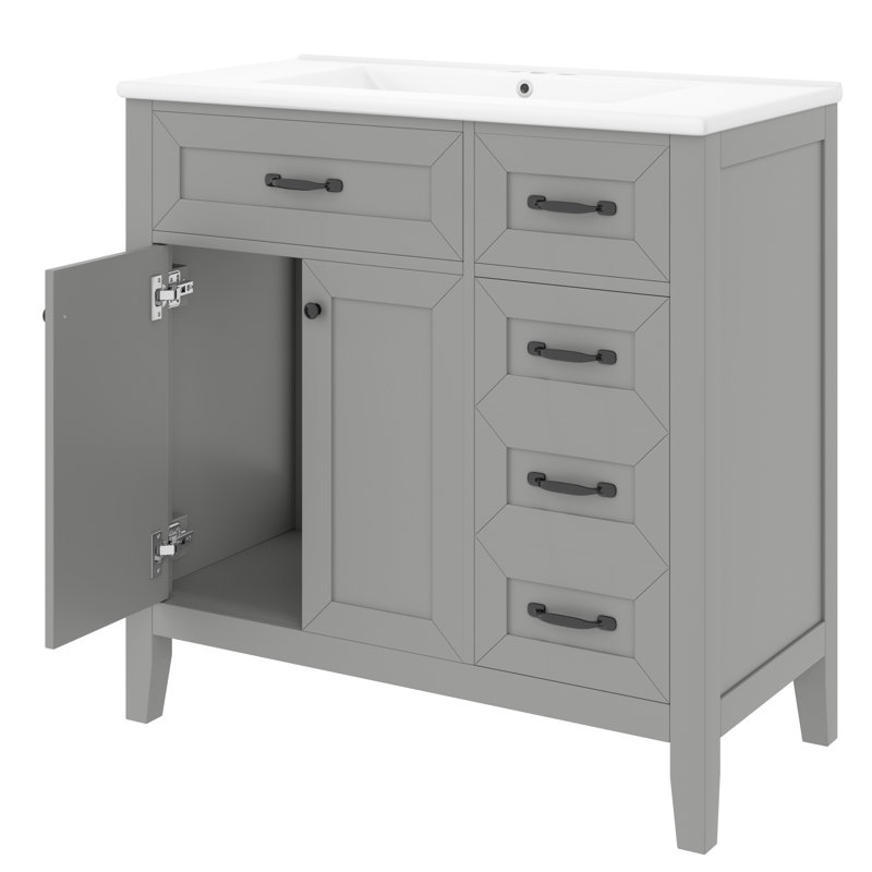 Ensemble de meuble-lavabo gris 36 po avec lavabo, structure en bois massif avec tiroirs, fabrication en MDF durable