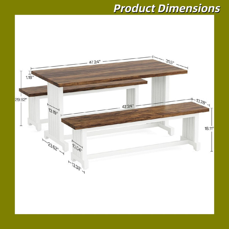 Ensemble de table de salle à manger 47 "pour 2 à 4 personnes avec 2 bancs 47"