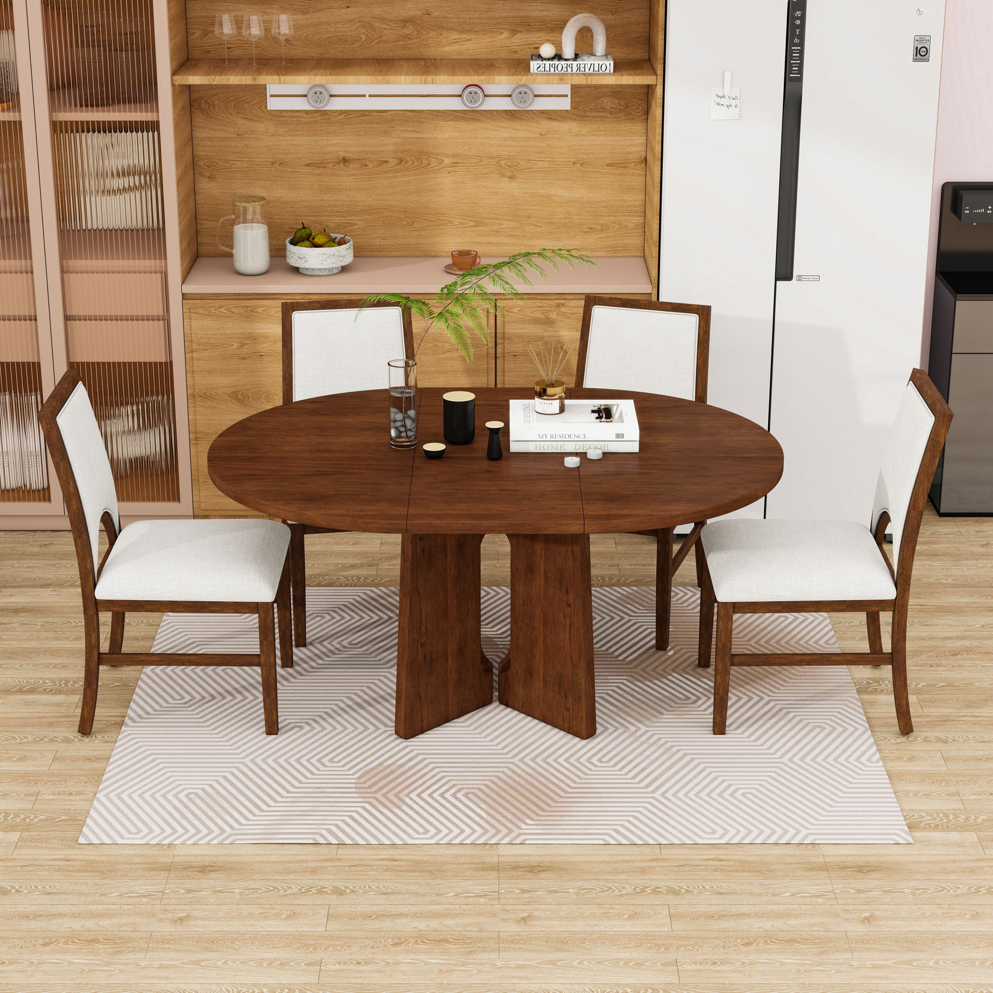 Lark Manor 5Pcs Round Extendable Dining Table Set with Pedestal Table ...