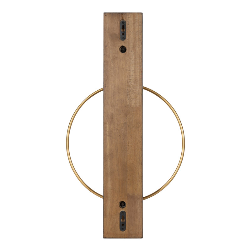 23.75" H Walnut Wood and Metal Wall Sconce with Glass Cylinder, Walnut Brown/Gold