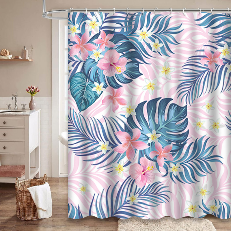 Rideau de douche tropical avec 12 crochets Aloha, L 72 po x l 78 po