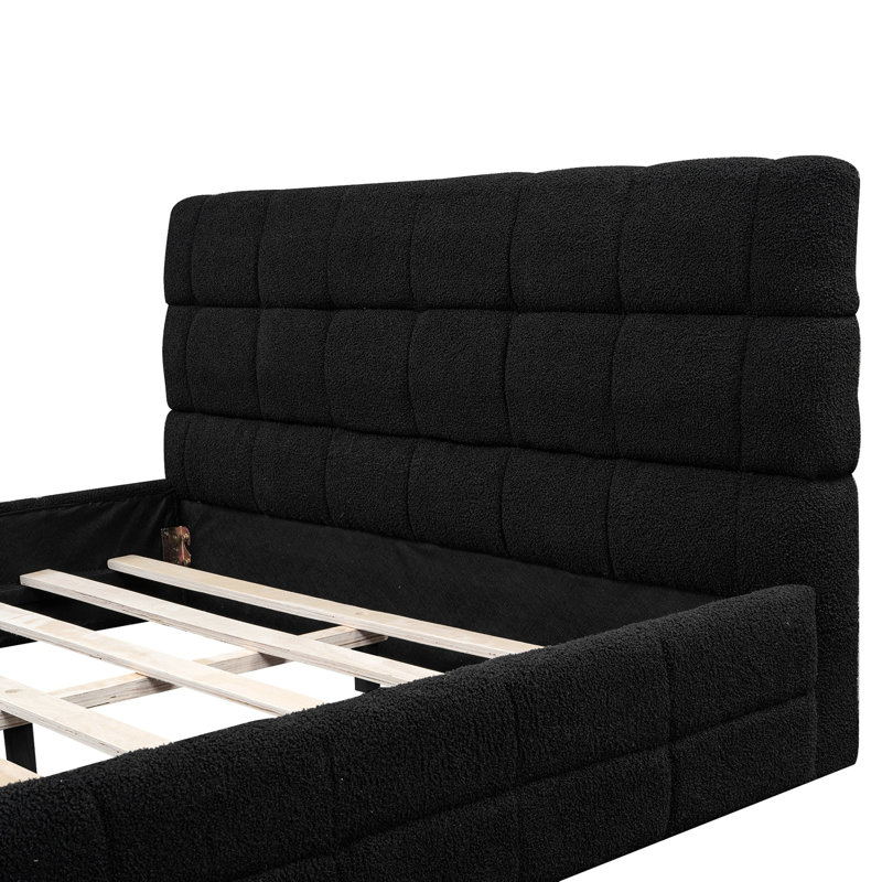 Lit plateforme en tissu d'ameublement, Noir, noir, noir, noir