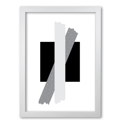 Black Square With Grey Bow Abstract - Single Picture Frame Print