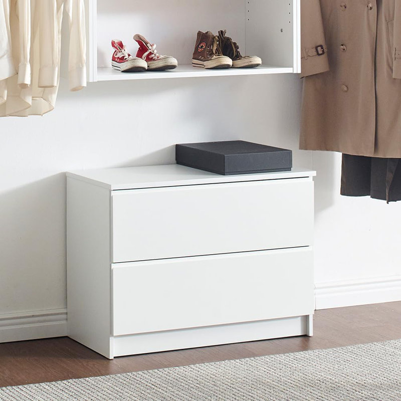  White Wall Mounted Modular Walk in Wood Closet System with Custom Storage Options