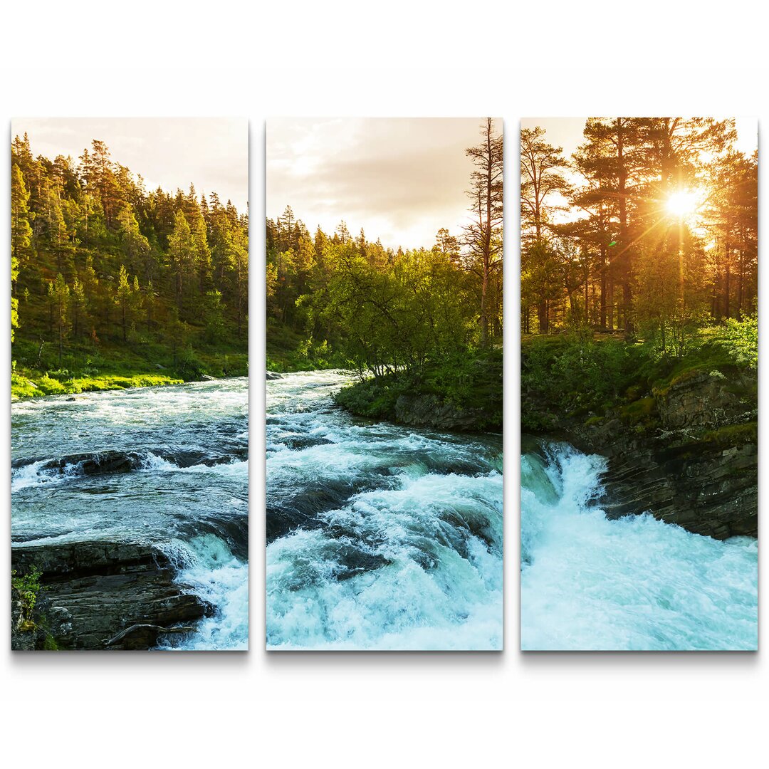 3-tlg. Leinwandbilder-Set Wald mit Fluss in Norwegen