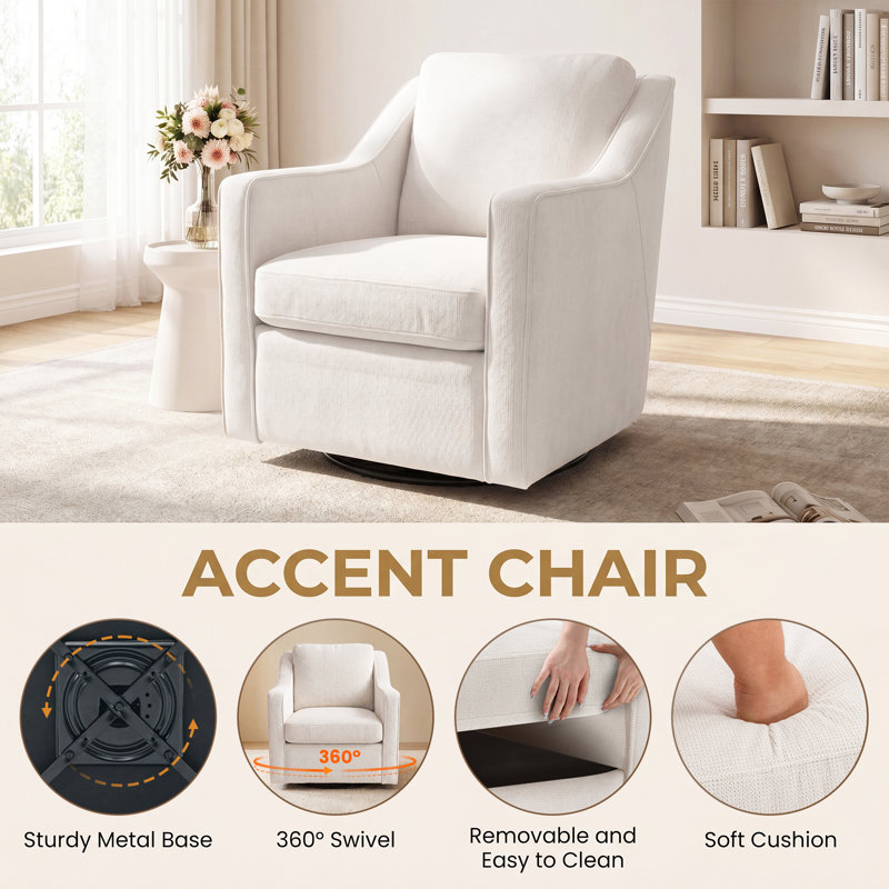 Upholstered Swivel Accent Chair, Beige