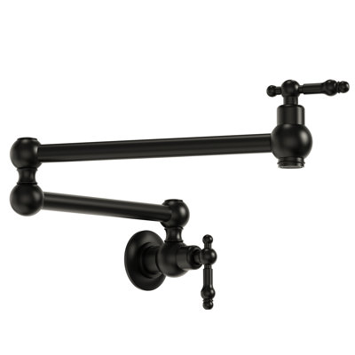 Brass Wall-Mount Pot Filler Kitchen Faucet with Swing Arms