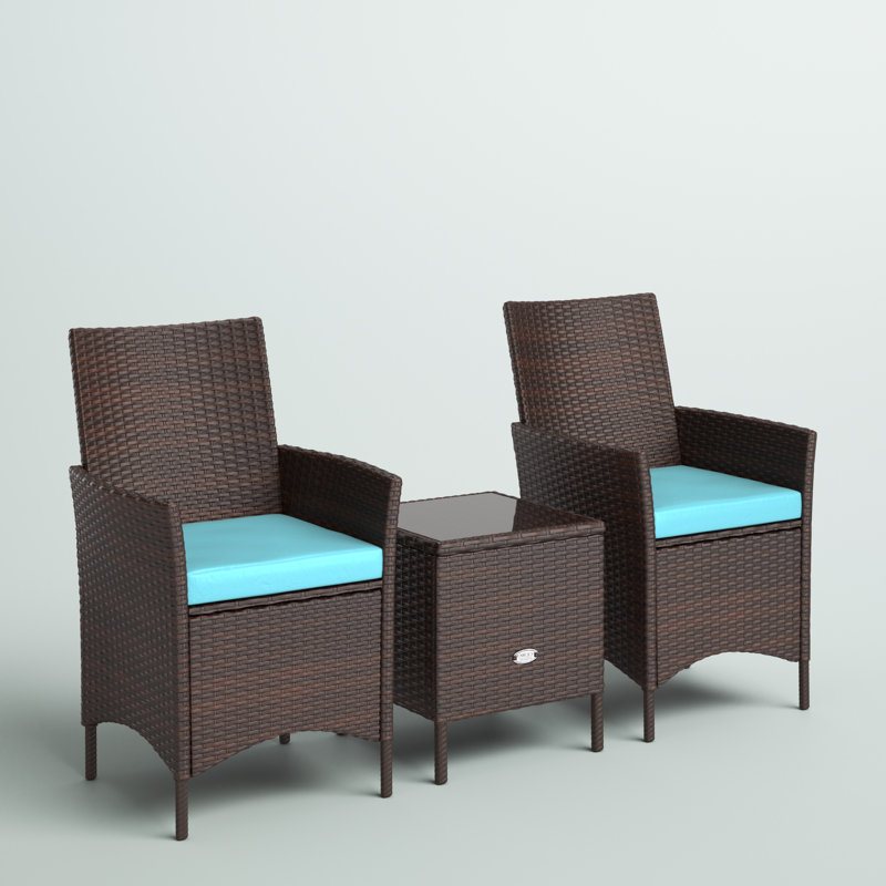 3 Piece Rattan Seating Group with Cushions, Blue