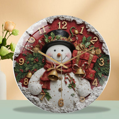 Noël - bonhomme de neige - horloge murale - horloge murale moderne en verre de 12 po