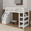 Twin Size Loft Bed With Shelves, Storage Staircase, Small Wardrobe And LED Light