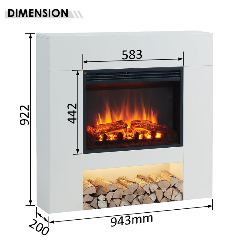 BEADELL FLAMME Electric Fireplace, 92cm H x 94cm W x 20cm D, White