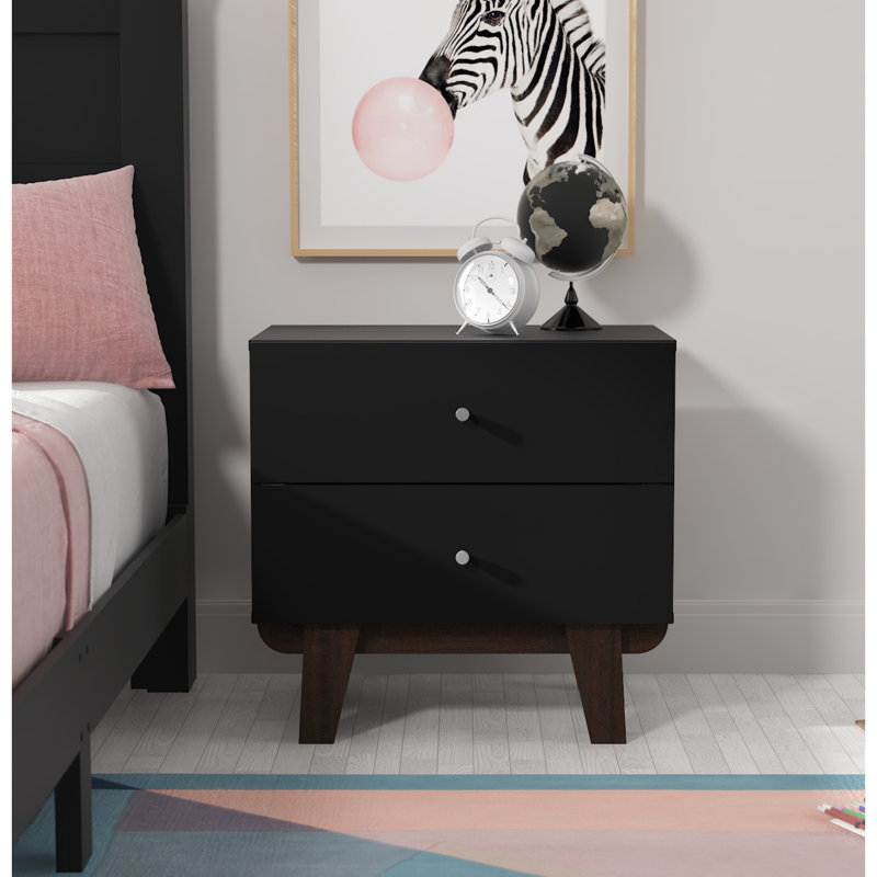 Table de chevet 2 tiroirs Hasler, Noir mat