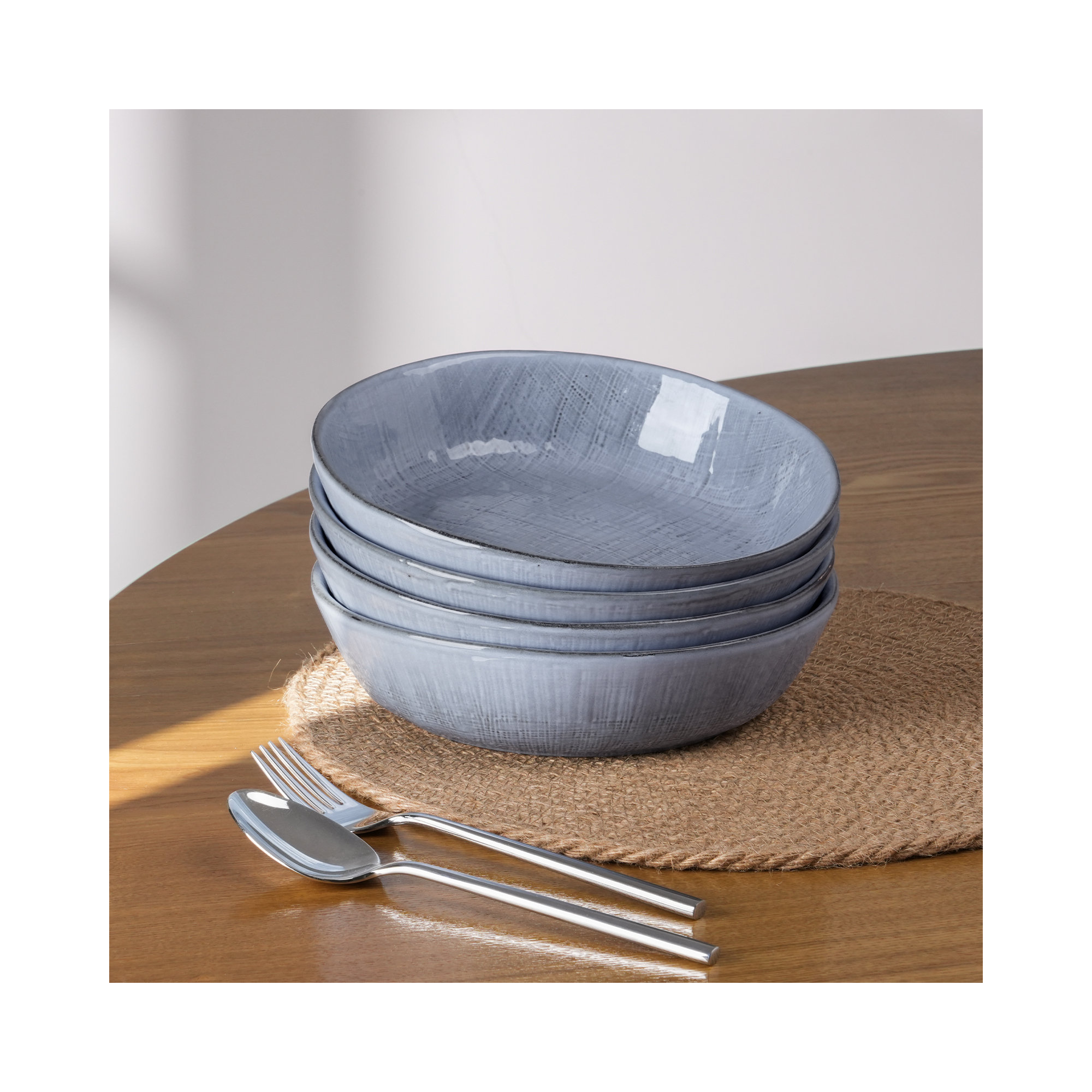 Esma Stoneware 32 Oz Large Pasta Bowl, Blue