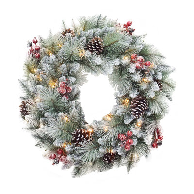 30" Glitter Mixed Pine Wreath, 160 Tips