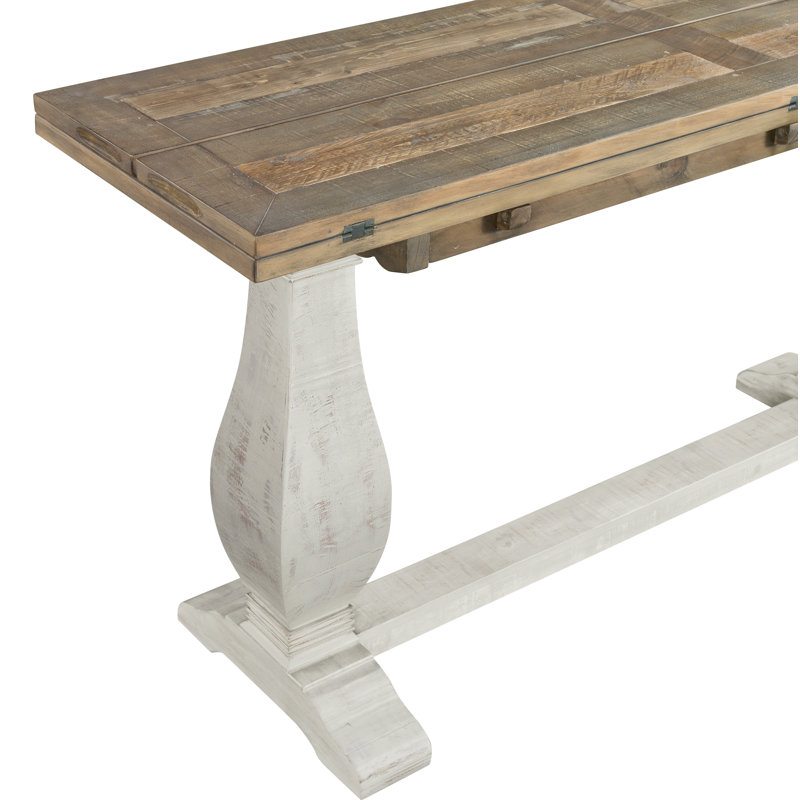 Sarcoline Solid Wood Flip-Top Sofa Console Table, White Stain/Reclaimed Natural