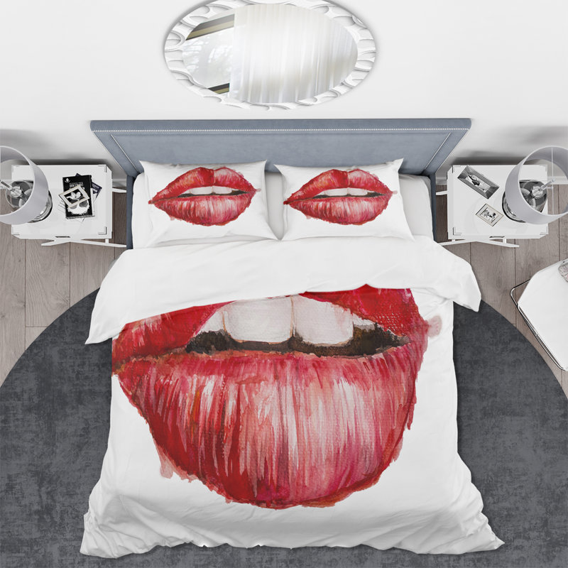 Valentines Day Red Woman Lips - Ensemble de housse de couette moderne - Microfibre de polyester