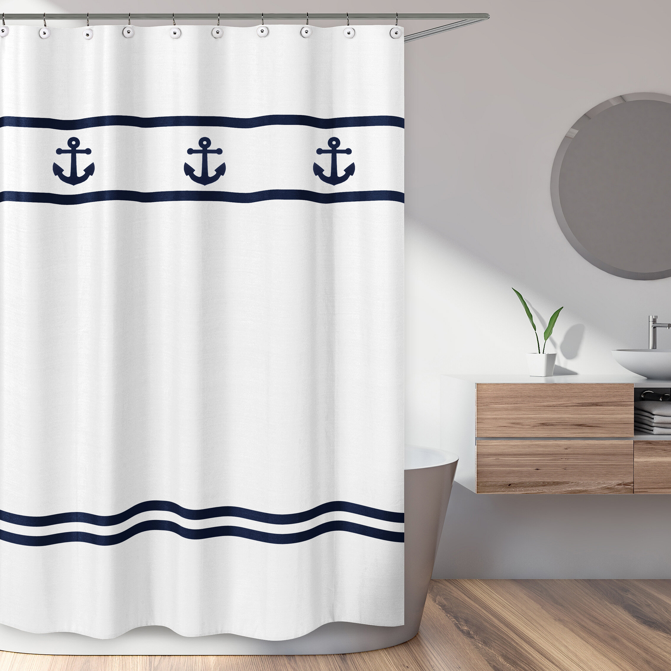 Sweet Jojo Designs Anchors Away Cotton Single Shower Curtain & Reviews ...