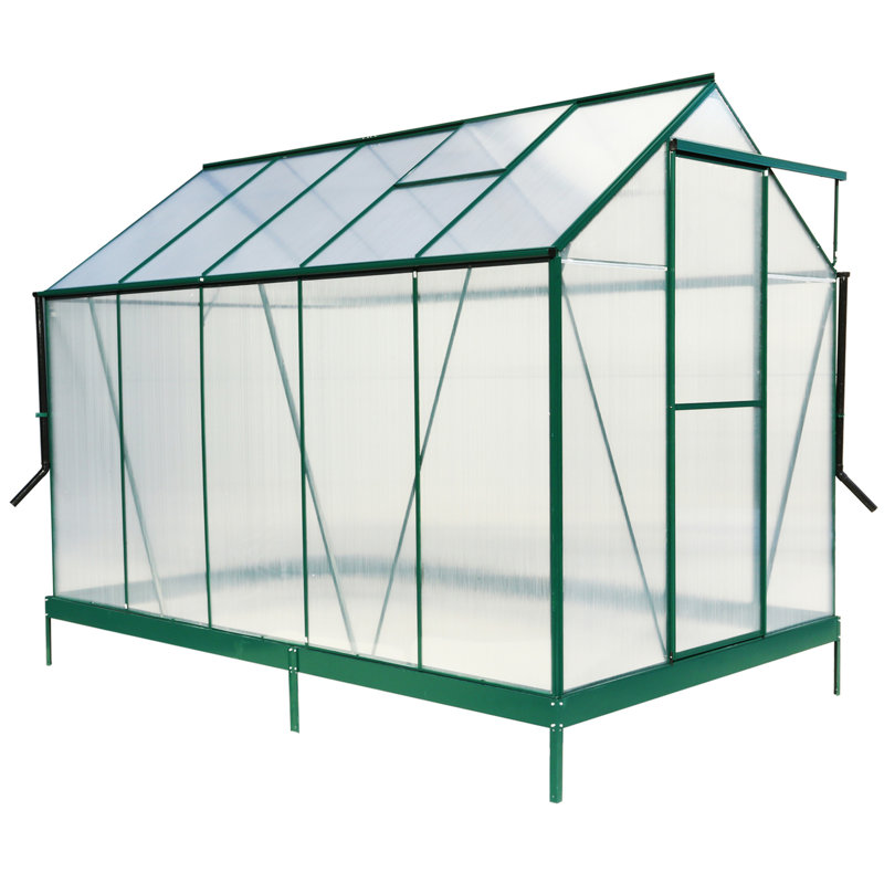 6.3'*10.2'*7' Polycarbonate Greenhouse, Green, 8' H x 6.3' W x 10.2' D