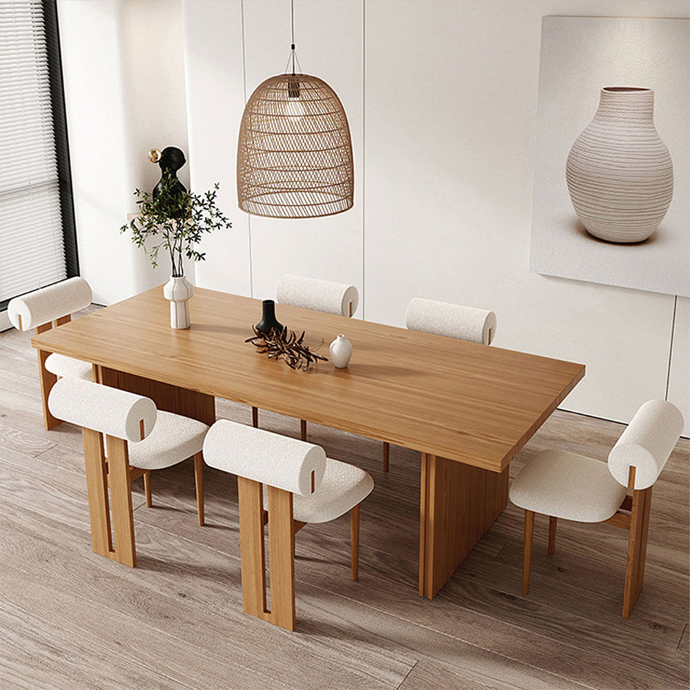 Hokku Designs 86.61" Tan Rectangular Solid Wood Butterfly Leaf Dining ...