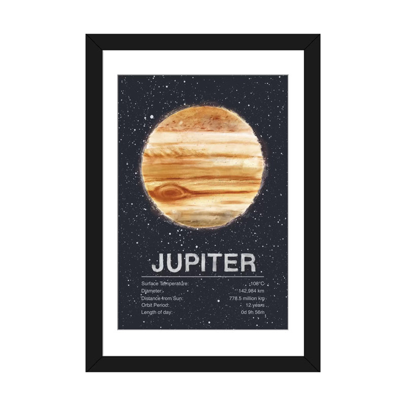 « the planets series : jupiter », impression sur toile tendue, H 32 po x l 24 po x P 1 po, Papier d'art encadré noir, Blanc