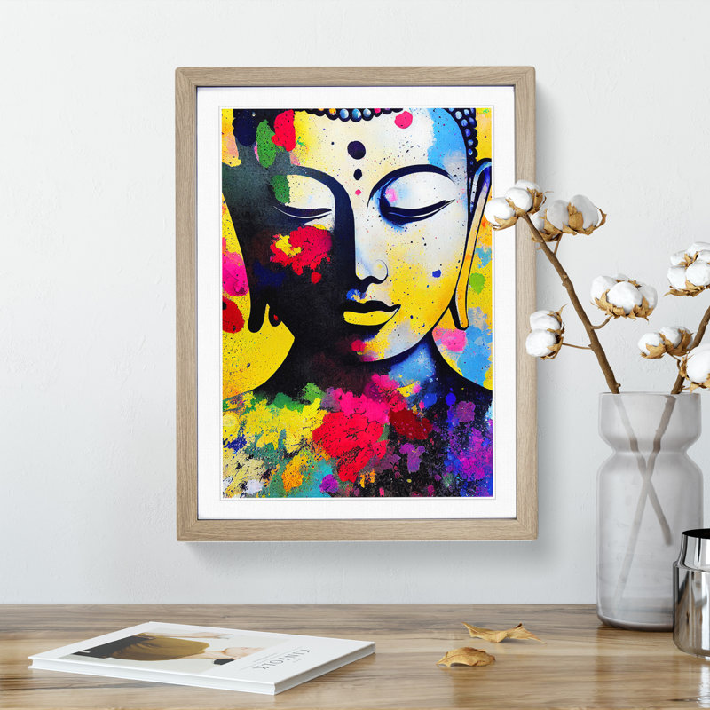 Buddha Splashed No.4 1 Piece Single Picture Frame Wall Art, 46cm H x 34cm W x 2cm D, Oak