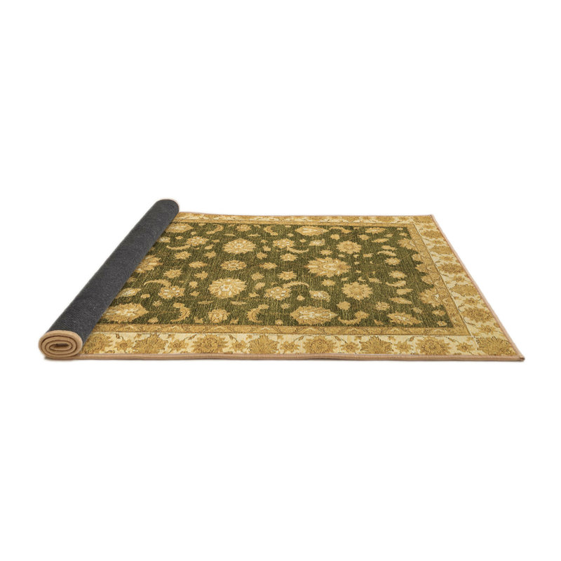 Tapis oriental en laine / polyester tissé à la machine Jarai en beige / vert, Rond 8 pi