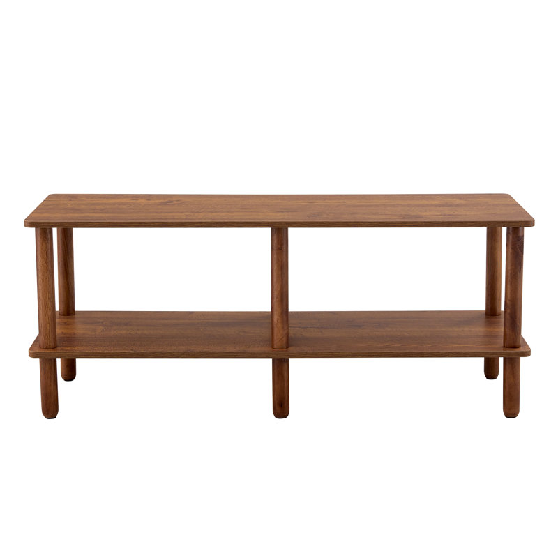 Meuble télé moderne à 2 niveaux pour meubles de salon, table centrale rectangulaire avec tablette de rangement ouverte, pieds arrondis en bois d'hévéa, stable et durable, assemblage facile