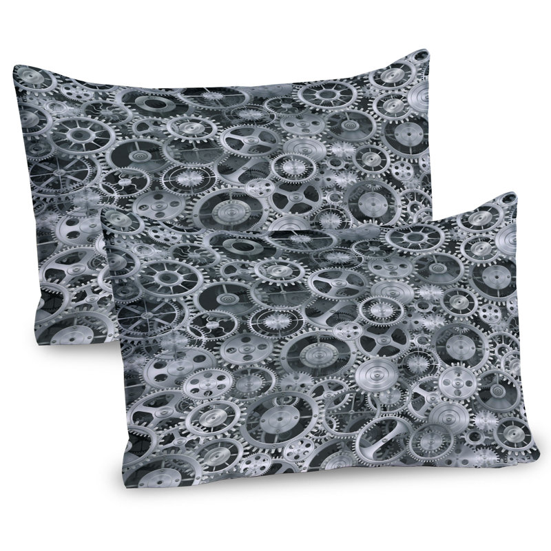 Ambesonne Grey Pillow Sham 2 Pack Clock Technologic Pattern Grey Grey, 20"H x 30"W