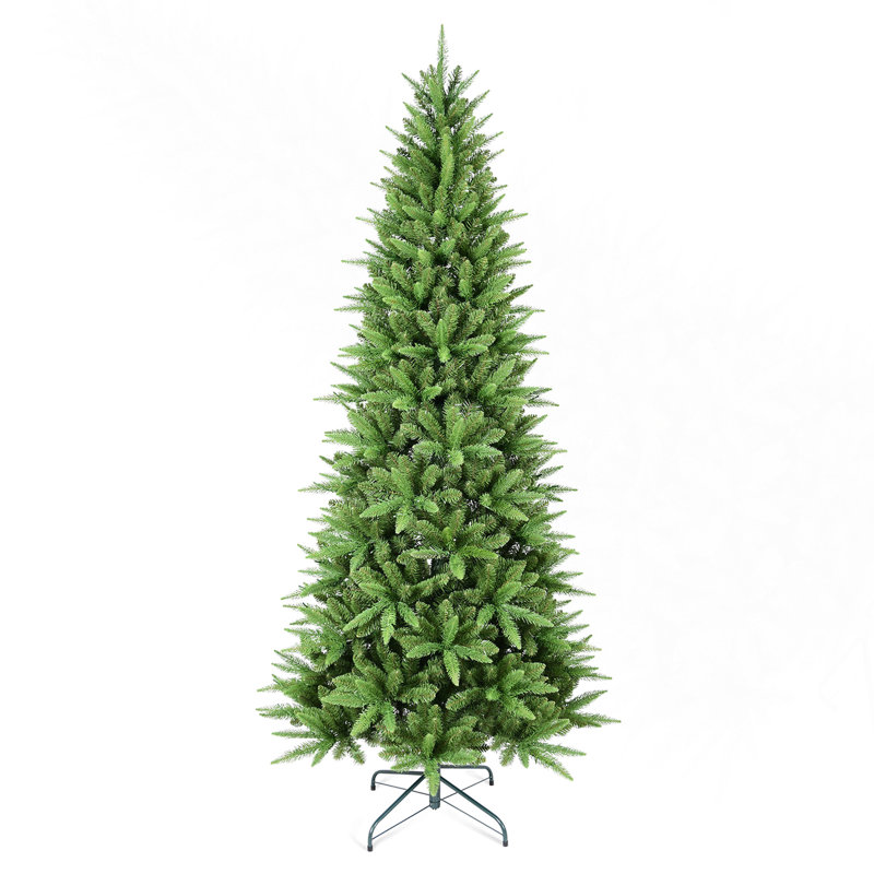 Arbre de Noël mince de 8 pi - 1612 pointes, branches en PE + PVC, conception à charnières pour une installation facile, support en métal stable - idéal pour les coins et les petits espaces