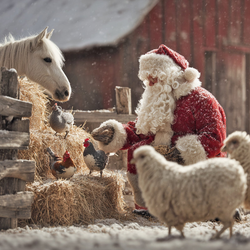 Santa’s Farmyard Morning-Wrapped Canvas Wall Art, 20" H x 20" W