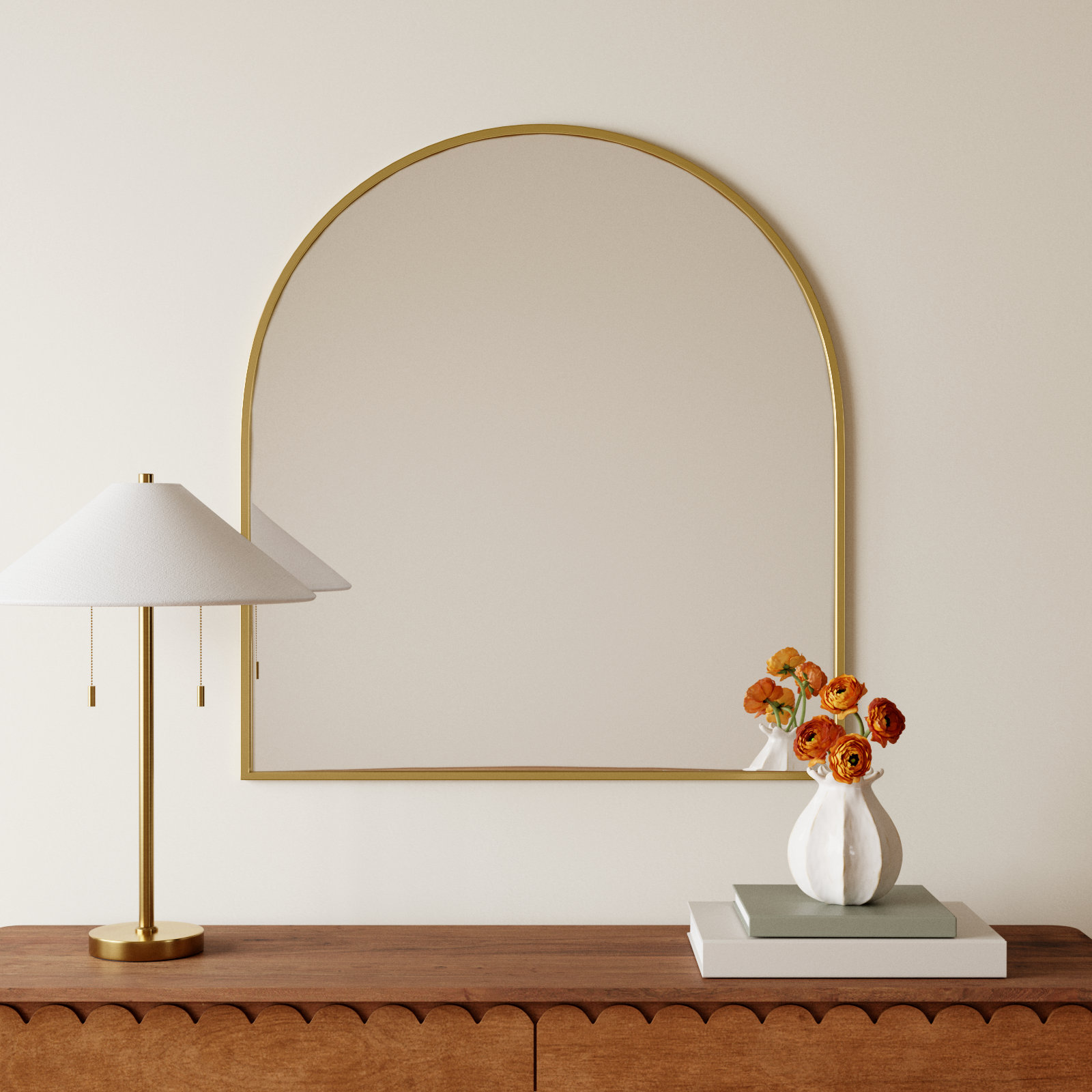 Sabine Metal Arch Wall Mirror, Brass, 36" x 33"