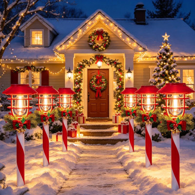 Paquet de 6 lumières de chemin solaire de Noël pour cour, décorations de Noël extérieures, lumières de piquet solaires pour jardin, allée, pelouse, décoration des Fêtes