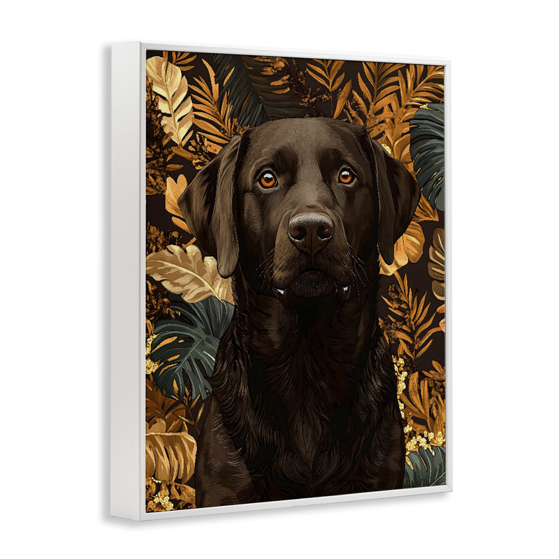 Labrador avec feuilles dorées, estampe numérique, design by Creative Studio, 30 x 24, Coastal White Giclee Framed
