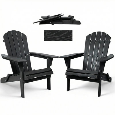 2 Piece Patio Adirondack Chair (Black)