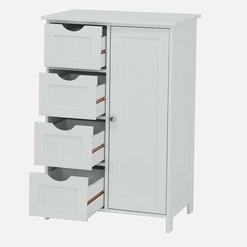 Armoire de rangement blanche, armoire de plancher avec tablette réglable et tiroirs White