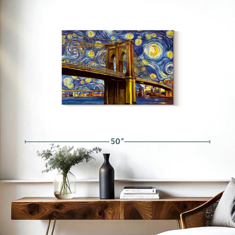 Impression sur toile Brooklyn Bridge Starry Night, H 20 po x l 30 po x P 1,25 po