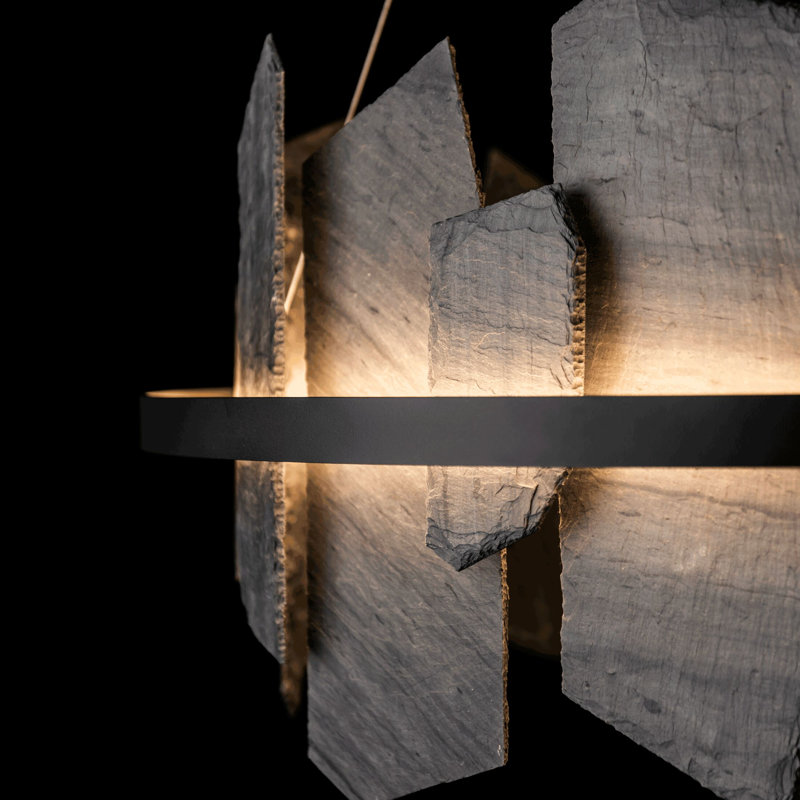 Ardesia 1 - Light Unique Geometric LED Pendant with Slate Accents, Black