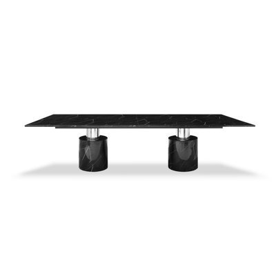  180" Black Marble Double Pedestal Base Dining Table