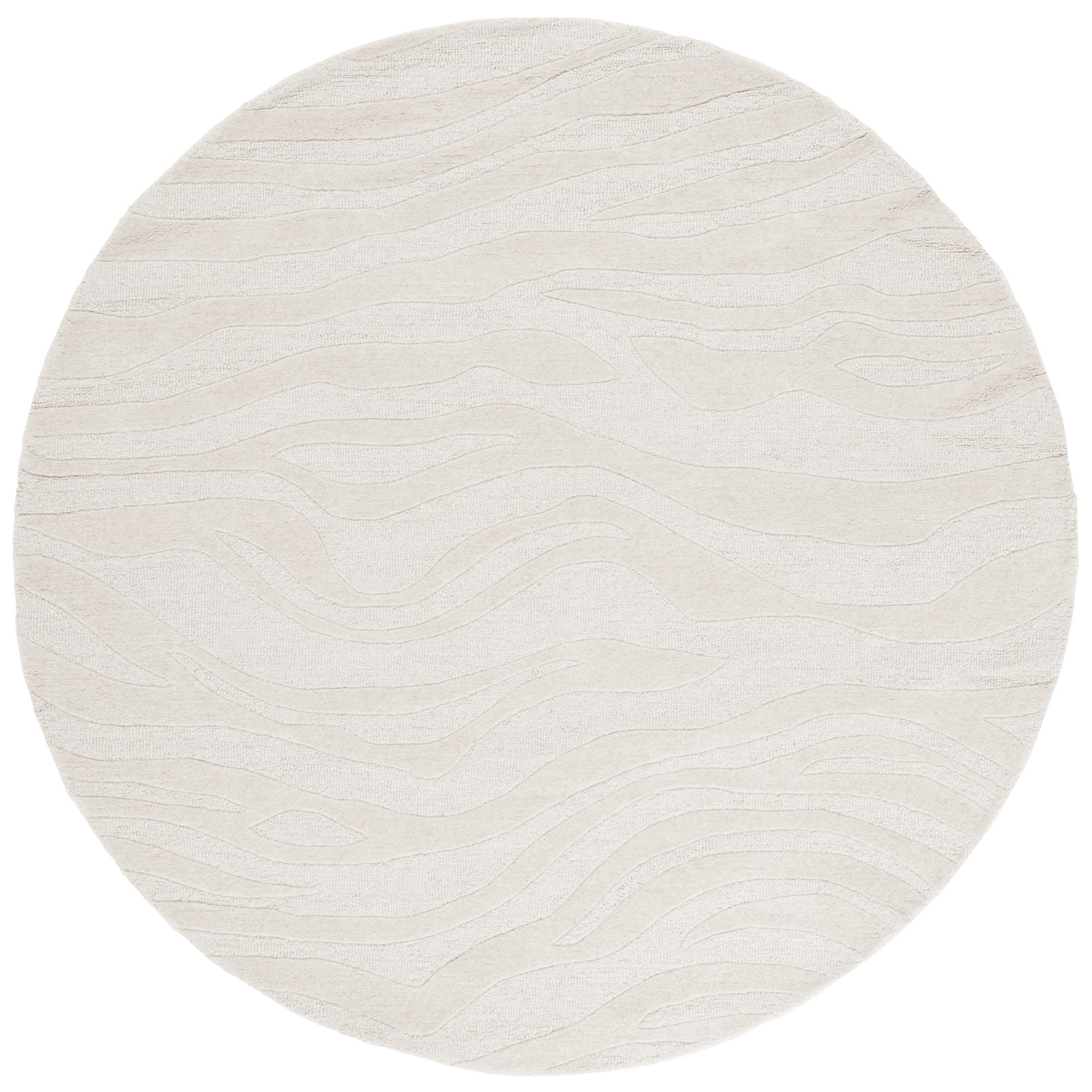 Burleson Ivory Hand-Tufted Abstract Wool Rug, Round 6'