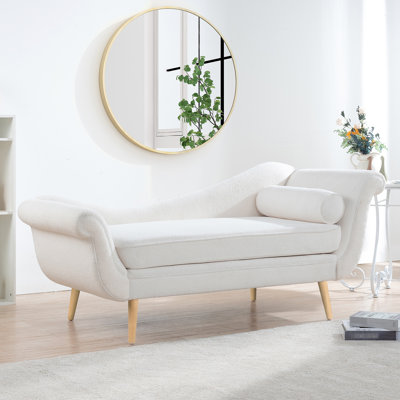 Chaise longue avec accoudoirs à volutes en bleu, assise confortable, base large, rembourrage en mousse, coussin de soutien bleu l 66,97 po x P 28,61 po et H 29,65 po, siège confortable, mousse haute, contreplaqué et bois massif, importé