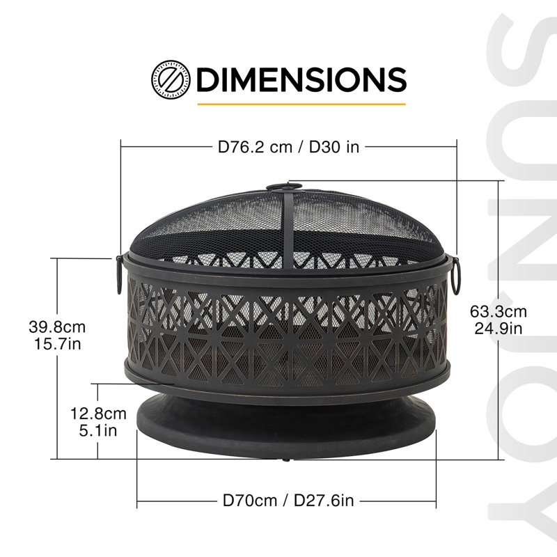 Sparks 30 inch Outdoor Fire Pit, Patio Black Round Steel Wood Burning Fire Pit Large Fire Pits for Outside with Spark Screen and Fire Poker