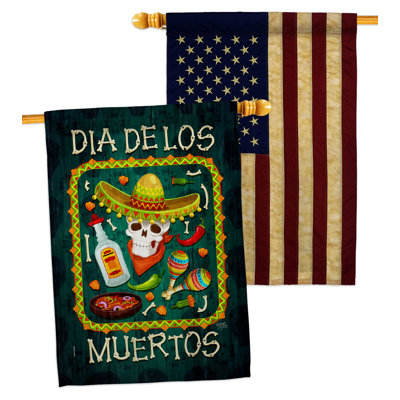 Drapeau de maison en polyester 40 x 28 po Calavera Sugar Skull