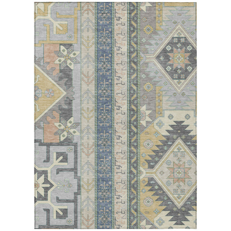 Solara Gray Washable Indoor-Outdoor Rug - , 5' x 7'6"