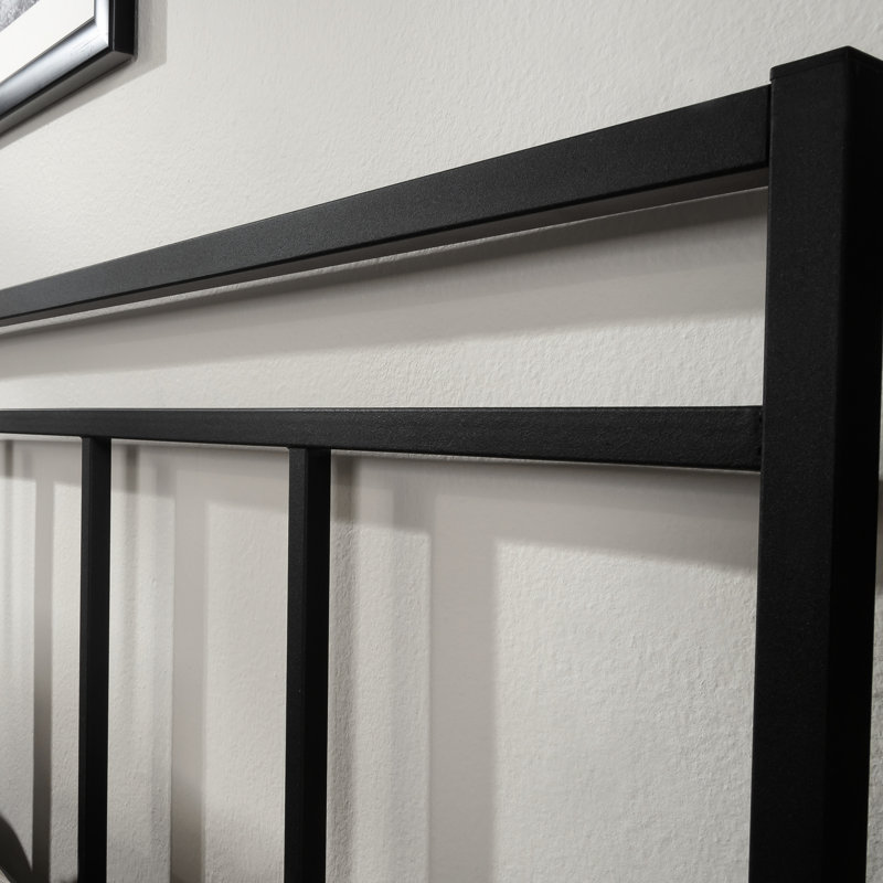 Grand lit plateforme, tête de lit confortable, finition noire, bois d'ingénierie, assemblage rapide et facile, cadre de rangement sous le lit, structure, rapide